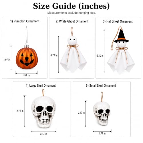 Halloween Tree Decorations 16 Pack Ghost Pumpkin Skull Ornaments Set