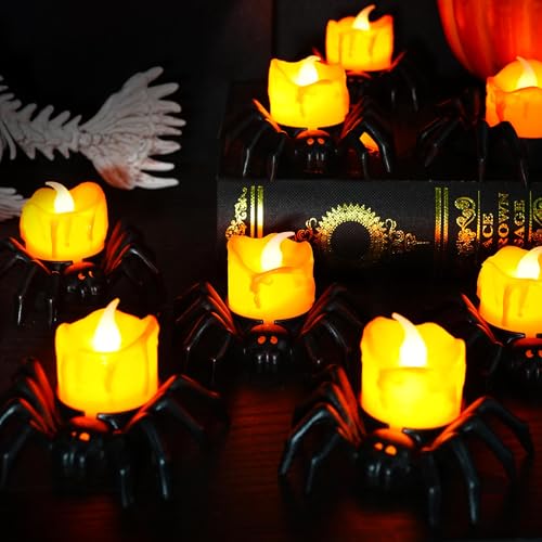 Halloween Spider Tea Lights Set - Flameless LED Candles for Party Decor