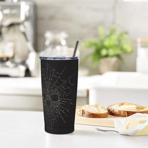 FEYAMYUN Halloween Spider Web Skull 20oz Insulated Travel Mug - Black