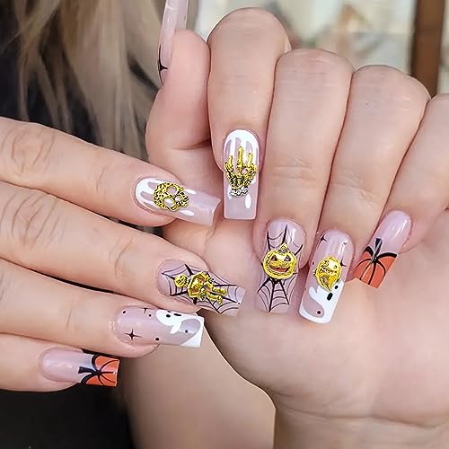 Halloween Nail Charms Kit 100pcs Gold Alloy Skull Ghost Bat Pumpkin - Variation KIT2