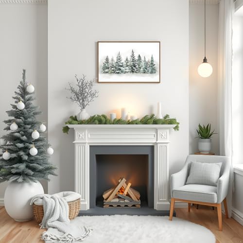 Large Framed Canvas Wall Art - Pine Forest Winter Scene, 16x24in, Rustic Holiday Decor - Pine Forest / 24"L x 16"W