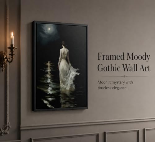 Gothic Moody Woman Canvas Wall Art - Moonlight Scene, 12x16 Inch - Dark Fantasy Decor - Variation of Moonlight Girl 16"L x 12"W