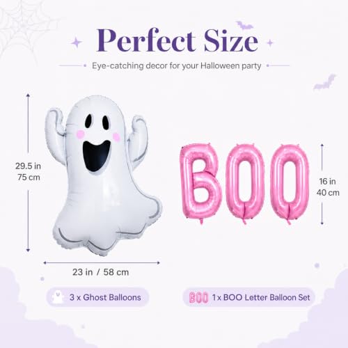 Halloween Balloon Kit with Pink Boo & Ghost Foil Balloons - Reusable Party Decorations