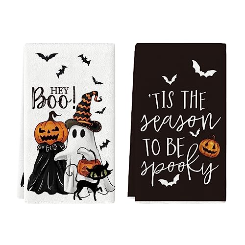 Ghost Cat Halloween Kitchen Towels Set of 2 18x26 Inches - Artoid Mode