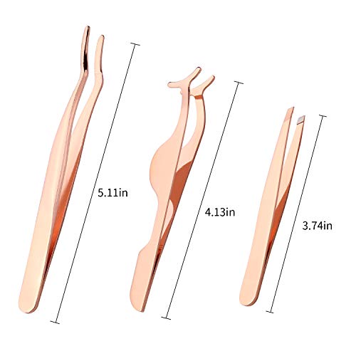 3Pcs Eyelash Applicator Tool Set - False Lash & Eyebrow Trimming Tools, Rose Golden