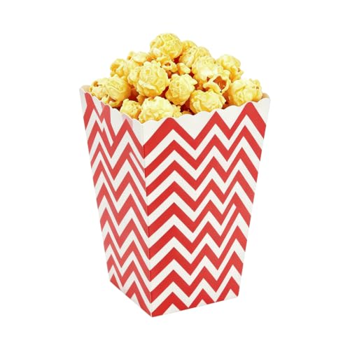 Mini Party Popcorn Cups 24 Pack Red Waves Disposable Paper Treat Boxes