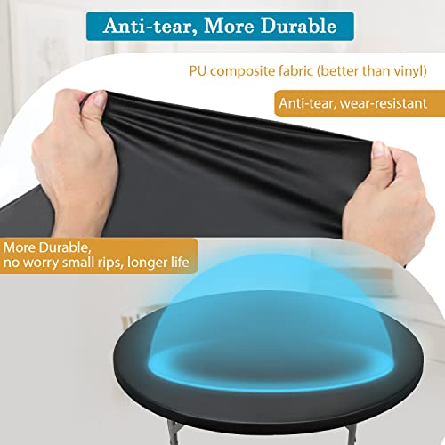 Black Round Fitted Tablecloth 59 Inch Waterproof Anti-Tear Elastic Cover
