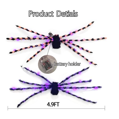 Giant Spider Halloween Decorations Set - Light-Up 4.9ft Spiders with 8 Modes, Indoor & Outdoor