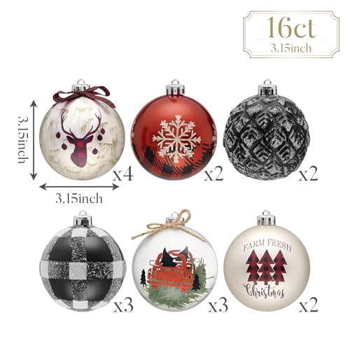 Christmas Ball Ornaments Set - 16 Pack 3.15 Inch Shatterproof Holiday Decorations