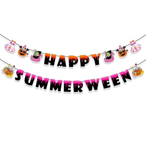 Summerween Banner Halloween Summer Party Decorations Ghost Pumpkin Sign