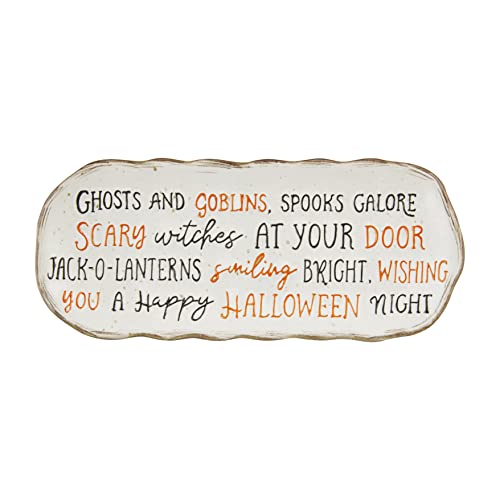 Halloween Stoneware Plate 9 Inch with Hand-Painted Poem, Orange Spooky Decor