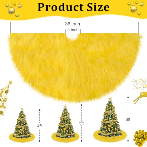 Yellow Fur Christmas Tree Skirt 36 Inch - Fluffy Faux Fur Holiday Decor
