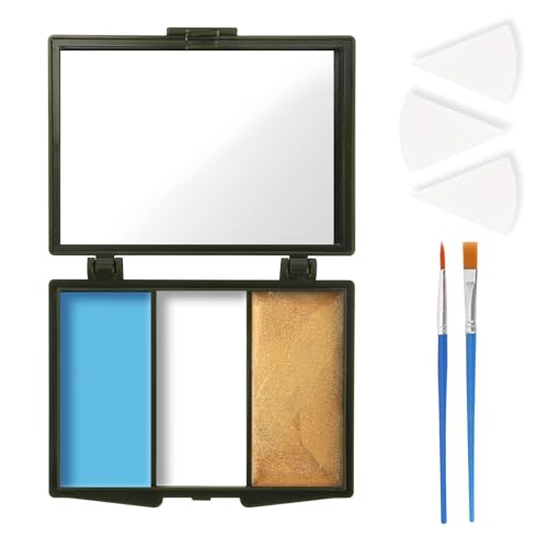 Blue White Gold Face Paint Set with Mirror & 3 Brushes + 3 Sponges for Halloween