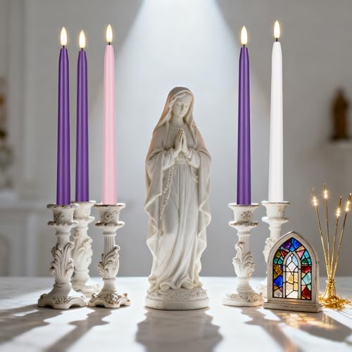 Flameless Advent Candles Set of 5 with Remote Control - Purple, Pink & White