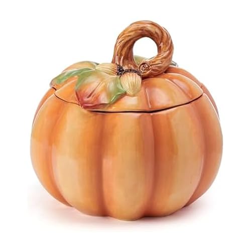 Fitz & Floyd Fall Harvest Pumpkin Cookie Jar Ceramic Figurine - 8 Inch