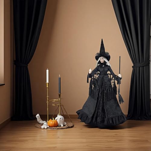 Halloween Witch Figurine Indoor Decor - Black Fabric Gothic Ornament 19 Inch