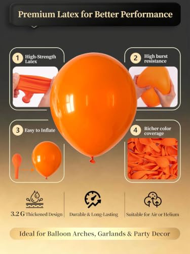 Heavy Duty Orange Latex Balloons - 100 Pcs 12 Inch Party Decorations, Variation C14