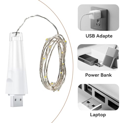 Fairy Lights USB Rechargeable Battery Operated 7ft 20 LED String Lights - Warm, 8 Pack Indoor & Outdoor Decor