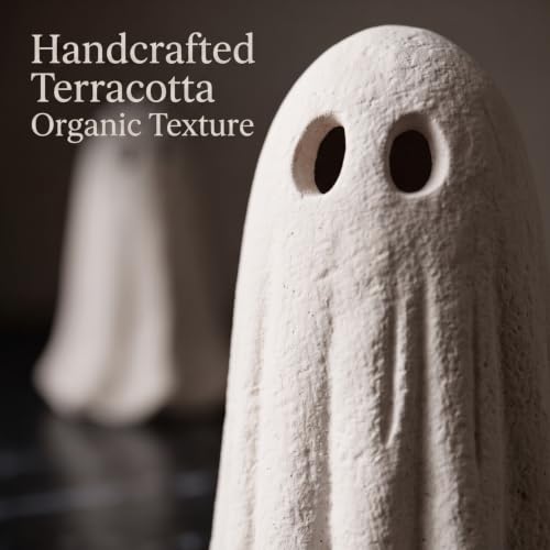 Halloween Terracotta Ghost Figurines Set - 6 Inch Farmhouse Decor, Spooky Tabletop Decor