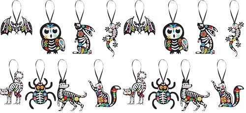 Dia De Los Muertos Felt Ornaments - Mexican Skeleton Halloween Decorations, Pack of 2