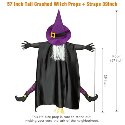 Giiffu Halloween Outdoor 57-Inch Crashing Witch Tree Decor with Purple + Black Variation