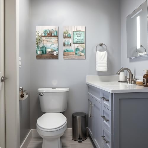 Teal Bathroom Wall Art Funny Sign Canvas Print Farmhouse Toilet Decor 12 x 18 Variation of THIS listing