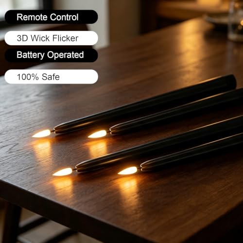 Wondise 10-Pack Black Flameless Taper Candles with Remote & Timer for Halloween Decor