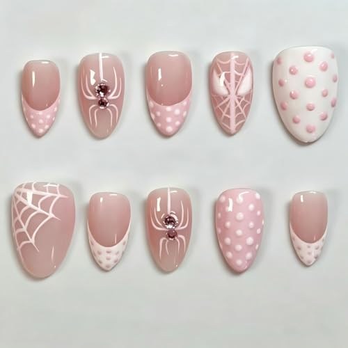 Press On Nails Halloween Style-31 Medium Almond Pink False Nails 24Pcs