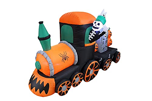 Inflatable Halloween Skeleton on Train & Ghosts Set - Indoor Outdoor Decor