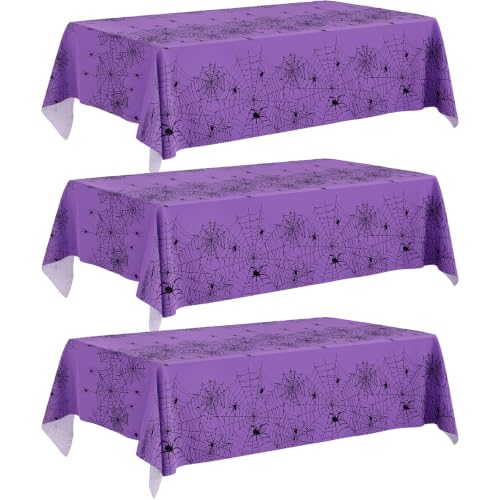 Halloween Tablecloth 3 Pack - Spider Web Design Purple, 54 x 108 Inch - Web Variation