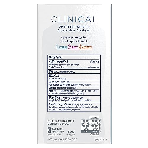 Secret Clinical Strength Antiperspirant Deodorant for Women, Stress Response, 100hr Sweat & Odor Protection, 3X Stress Protection with Pro-Hyaluronic Acid, PH Balancing Minerals, Clear Gel, 1.6 oz