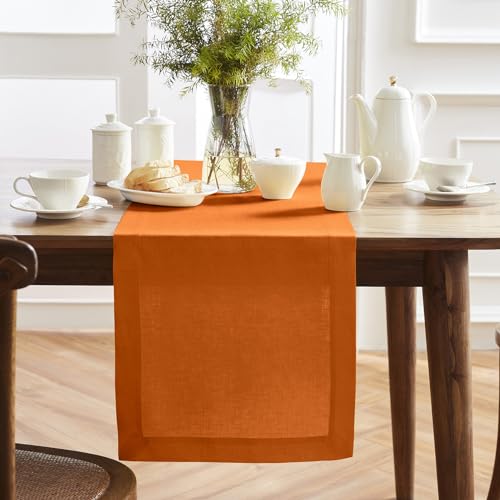 Pure Linen Pumpkin Table Runner - Sonoma 14 x 90 Inch, Handcrafted