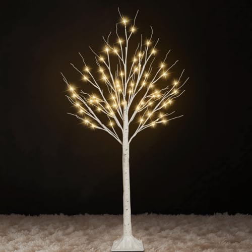 Warm White Lighted Birch Tree - 4FT LED Twinkling Tree with Timer & Waterproof