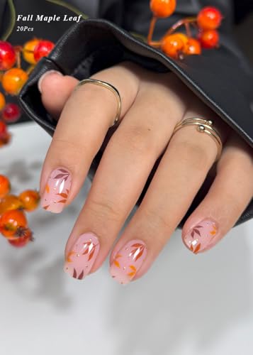 AutyaMee Fall Maple Leaf Semi Cured Gel Nail Strips - 20 Pcs Long-Lasting Nail Wraps