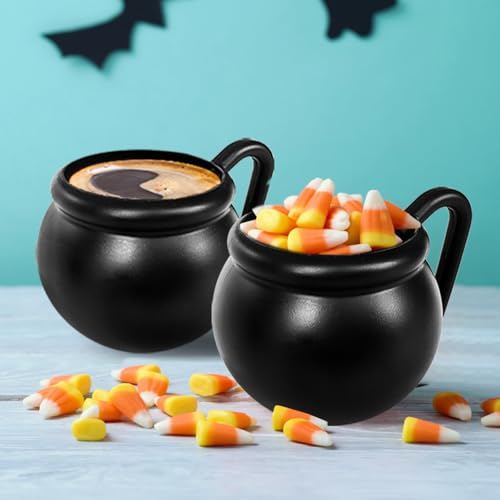 12 Pcs 15 oz Black Cauldron Mug Set - Plastic Halloween Drink Cups