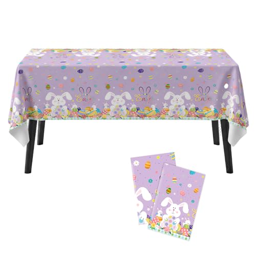 Easter Bunny Plastic Disposable Tablecloth - 54 x 108 Inch, 2 Pack, Spring Holiday Decor