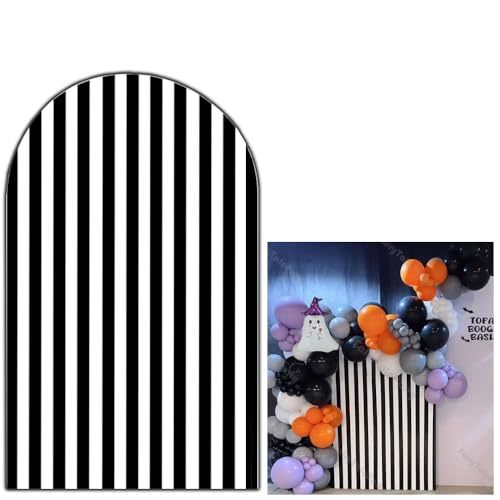 Black & White Striped Arch Backdrop 3x6ft - Wedding Baby Shower Party Decor - Stretchy Fabric