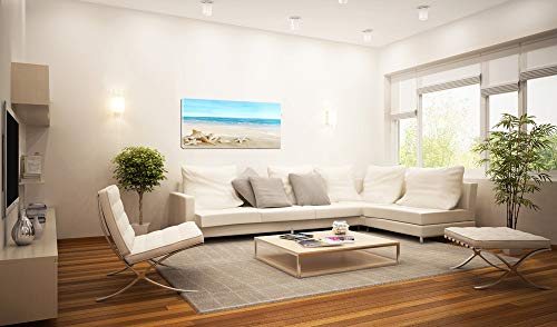 Beach Canvas Wall Art - Ocean Scene with Starfish & Seashells, 48x24 Inches Seashell Seaside Variation