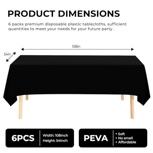 Black Disposable Plastic Tablecloth 54x108 Inches - Party & Event Use
