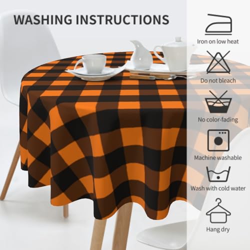 Halloween Plaid Round Tablecloth 60 Inch Water-Resistant Fall Decor