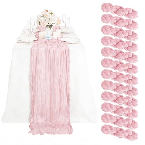 Dusty Pink Cheesecloth Table Runner for Weddings & Parties - 12 Pack