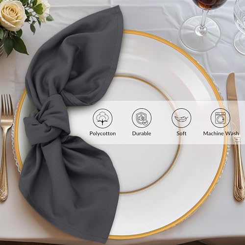 Dark Grey Cloth Napkins Set of 4 - 18x18 Inches Cotton-Polyblend, Reusable