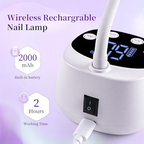 Portable White UV LED Nail Lamp with Gooseneck, Auto Sensor & 4 Timers