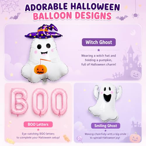 Pink Halloween Ghost Balloon Set - 9 Piece Cute Spooky Party Decor