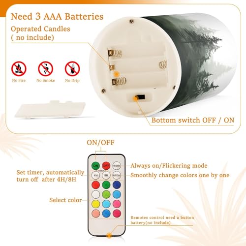 Pine Trees Flameless Candles with Remote Control Set - Battery Operated Home Decor