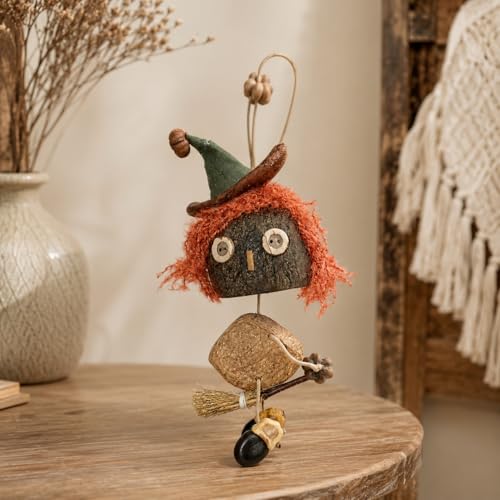 Halloween Witch Decor - Handmade Dried Fruit Shell Ornament for Fall & Halloween