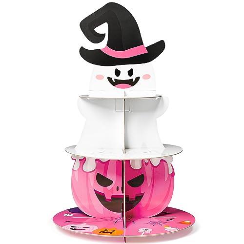 Pink Little Boo Halloween Cupcake Stand 3-Tier Dessert Tower Cardboard
