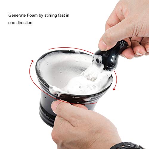 Ceramic Shaving Soap Bowl Kit For Men, Pure Badger Shaving Brush, Shaving Cream Soap, Wide Mouth, Ceramic Black Shaving Soap Bowl/Mug with Knob Handle