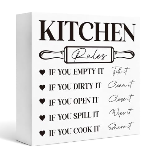 Kitchen Rules Sign - Rustic Wooden Plaque for Kitchen Decor - 5x5 Inches - Housewarming Gift - Kitchen Sign 5