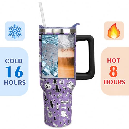 Purple Halloween Tumbler 40 oz Insulated Goth Drinkware with Handle & Straw